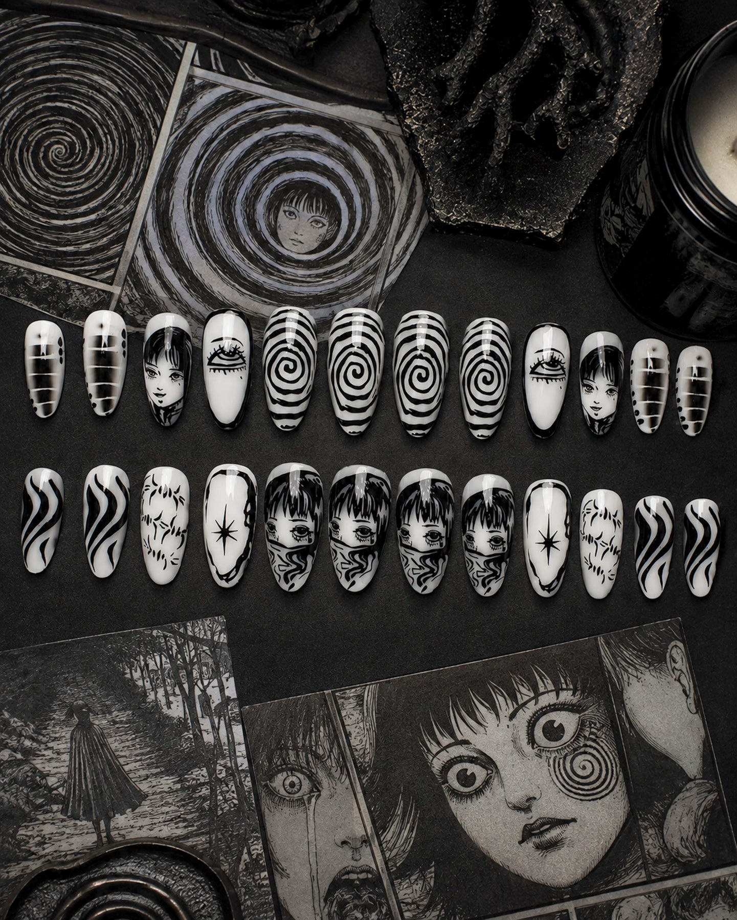 Kit Uñas press on Uzumaki – Espiral y Rostros
